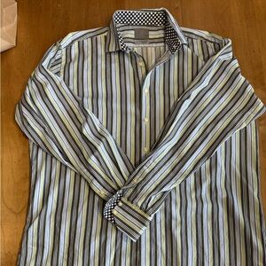 Men's Striped Dress Shirt - Blue, Black, White